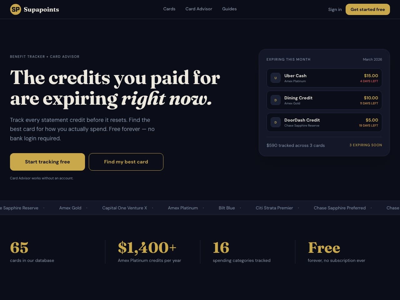 Supapoints homepage — live production site